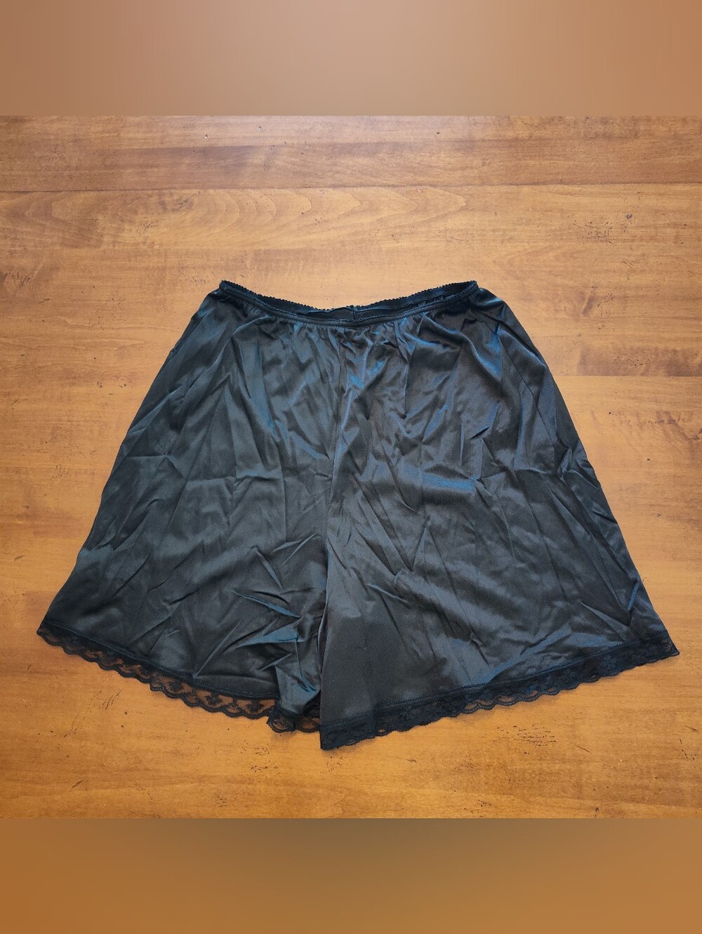 Vintage Black Women's Half Slip Shorts with Lace Trim